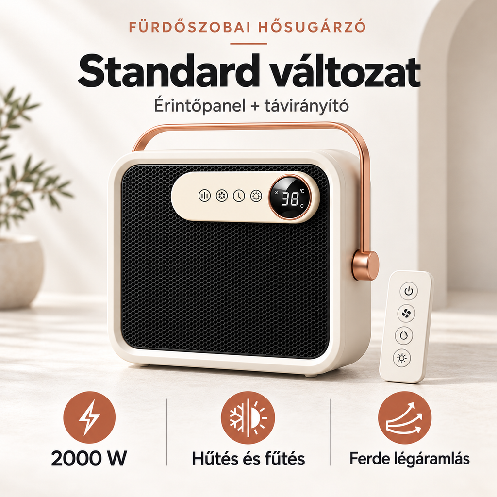 Termoventilatore da bagno 2000 W con telecomando e pannello touch