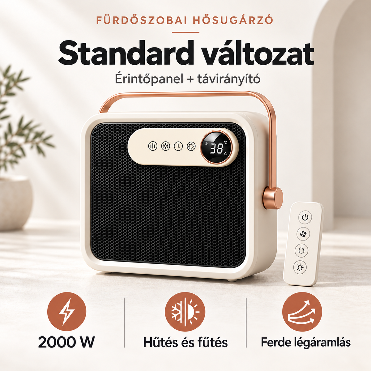 Termoventilatore da bagno 2000 W con telecomando e pannello touch